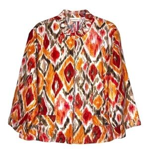 NEW - CHICO’S Size 3 Cotton//Linen Open Front Jacket Orange, Red, Gold - Size XL